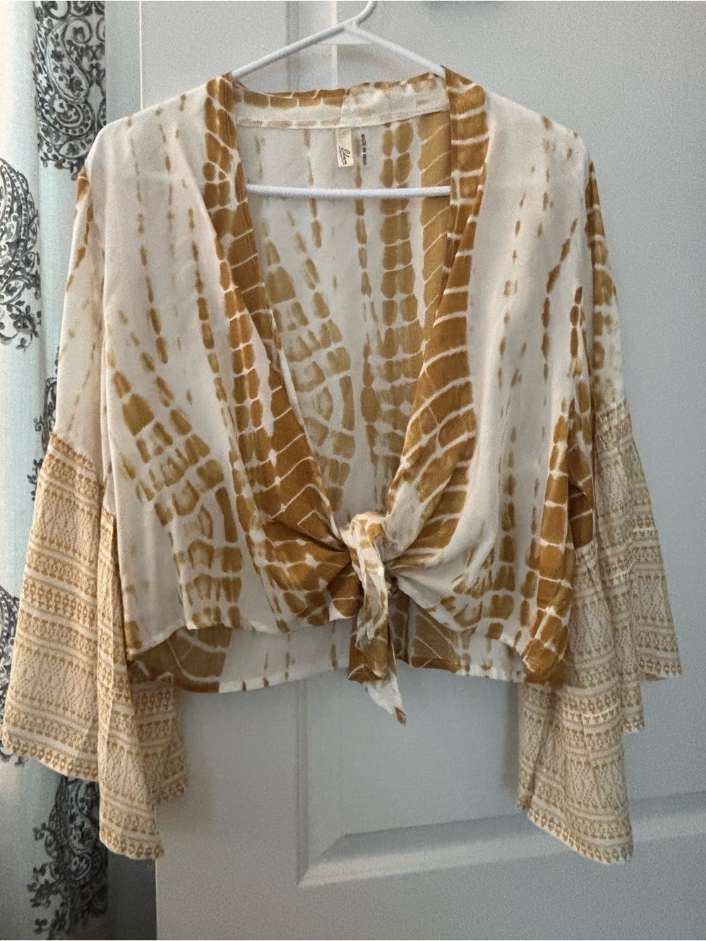 Elan Cream and Mustard Tie-Front Swim Coverup